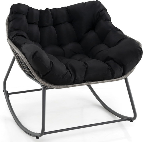 Gymax rattan schaukelstuhl - gymax, pe-rattan-schaukelstuhl